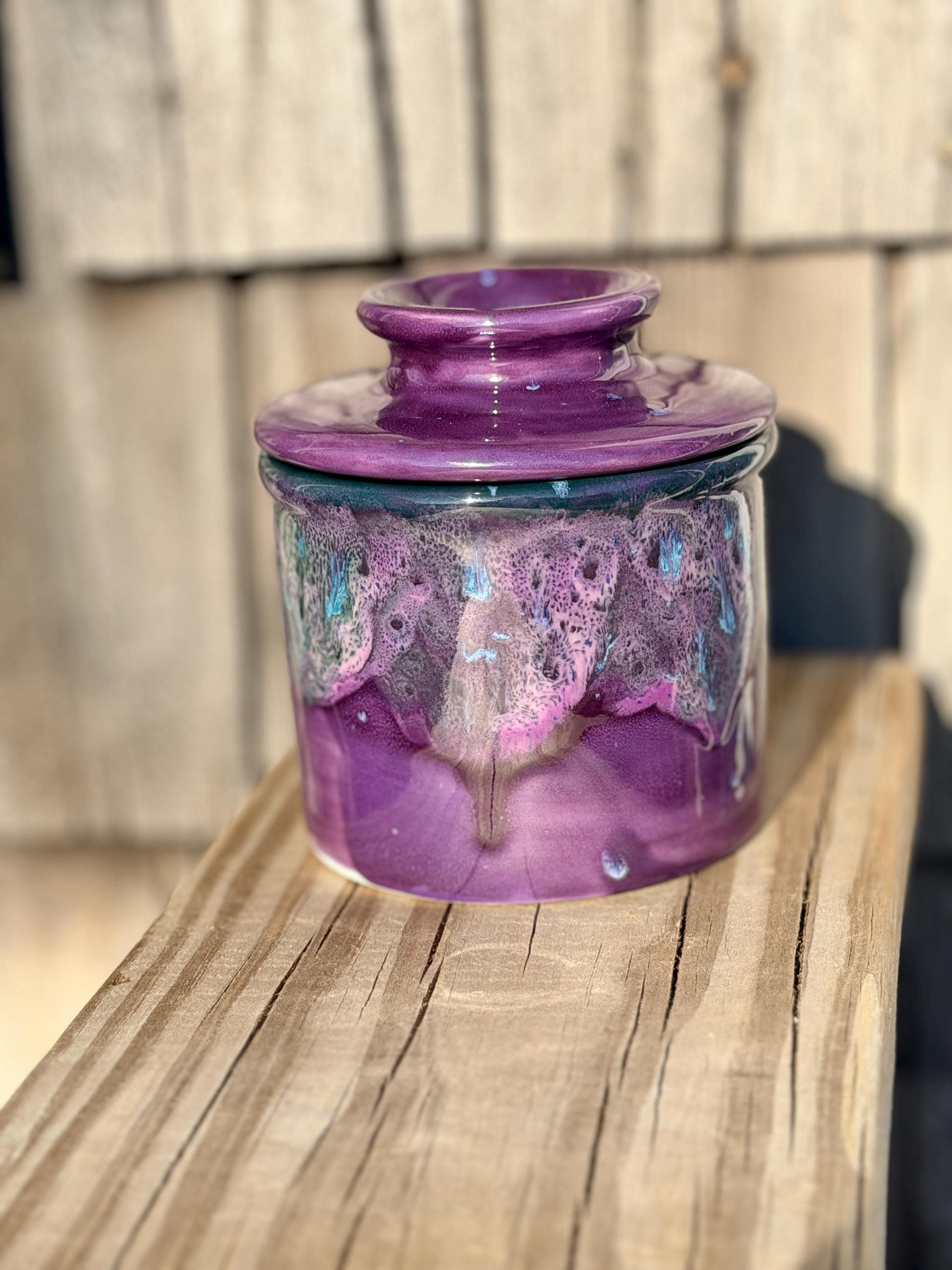 Hand Glazed French Butter Crock: Royal Fantasy Butter Keeper