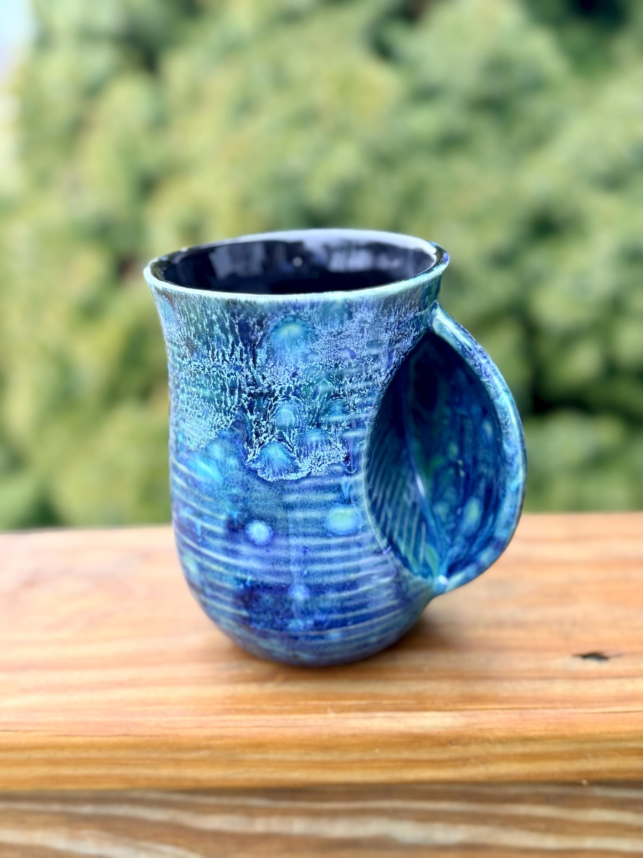 Hand Warmer Mug: Azure Blue Peacock, 16 oz