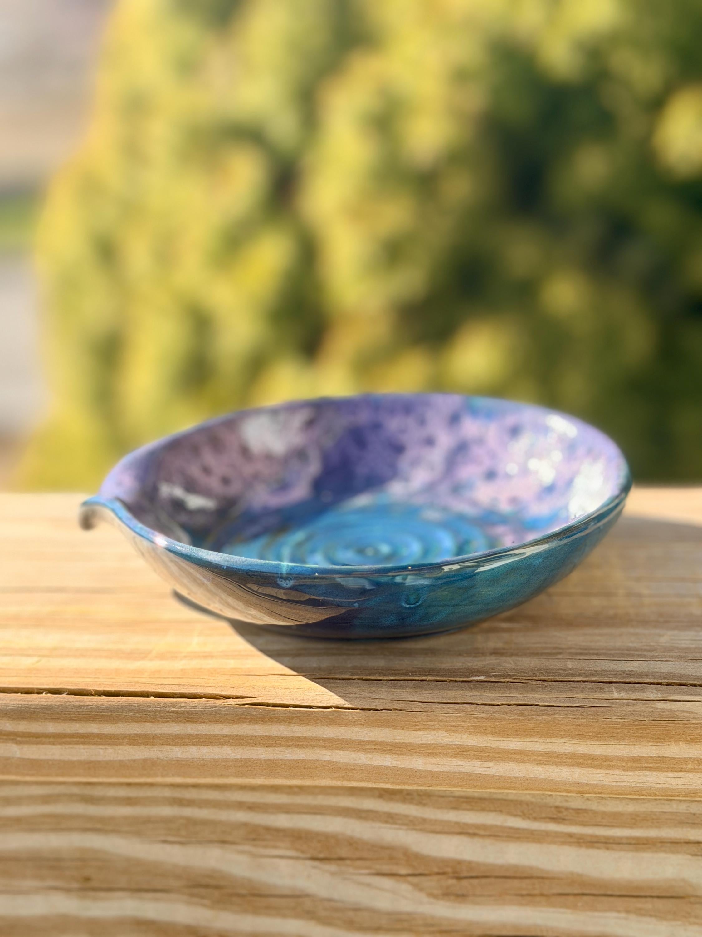 Spoon Rest Hand Glazed Peacock Purple, Kitchen and Dining,