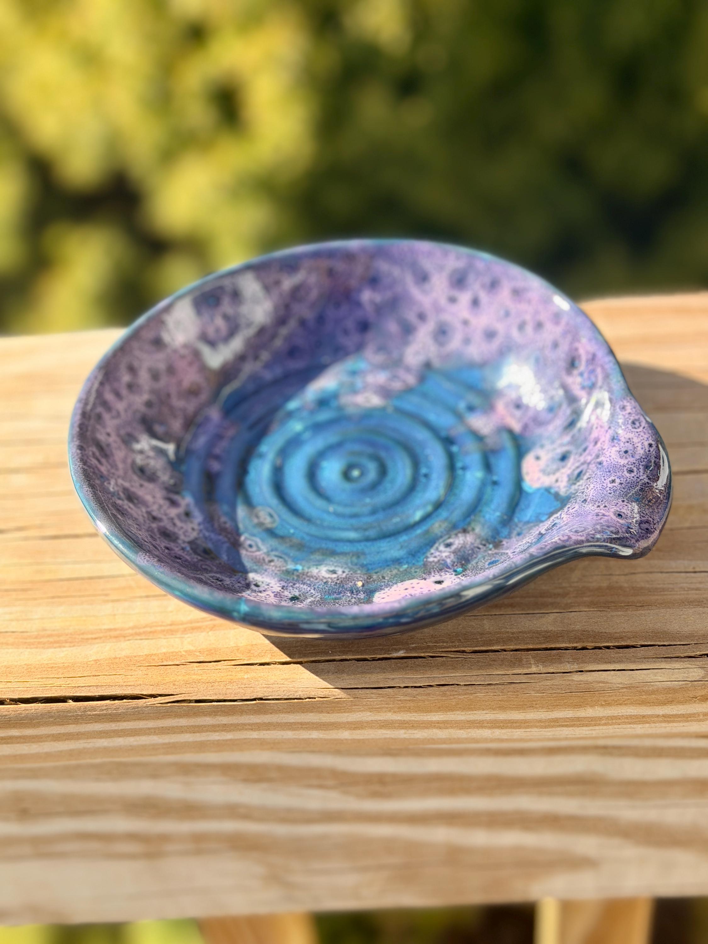 Spoon Rest Hand Glazed Peacock Purple, Kitchen and Dining,