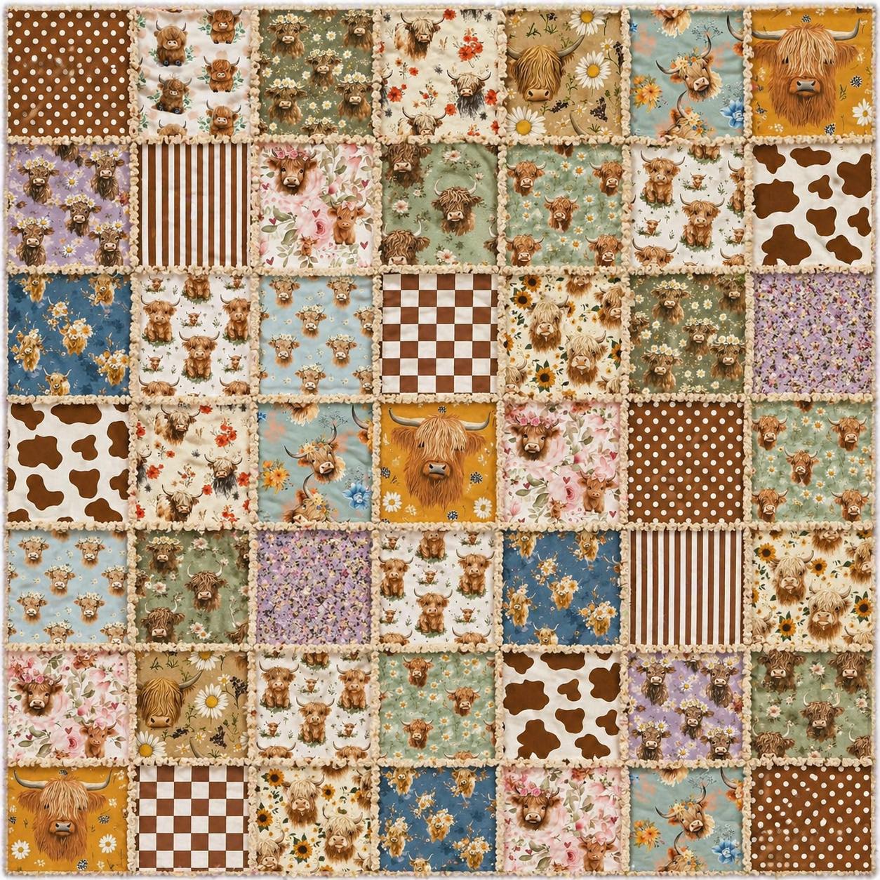 Beginner Highland Cow Rag Quilt Kit with Book | Pre Cut Fabric Quilt Kit | Easy DIY Sewing Project | Complete Quilt Kit | Cozy Handmade Gift