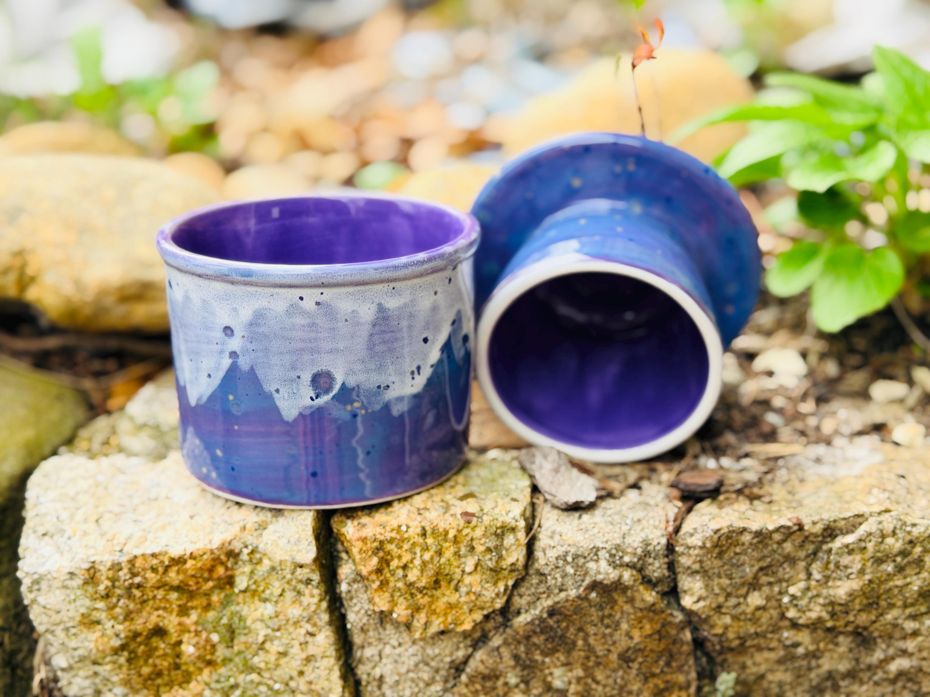 Blue Caprice Wisteria Purple French Butter Crock: Hand Glazed Ceramic Butter Keeper