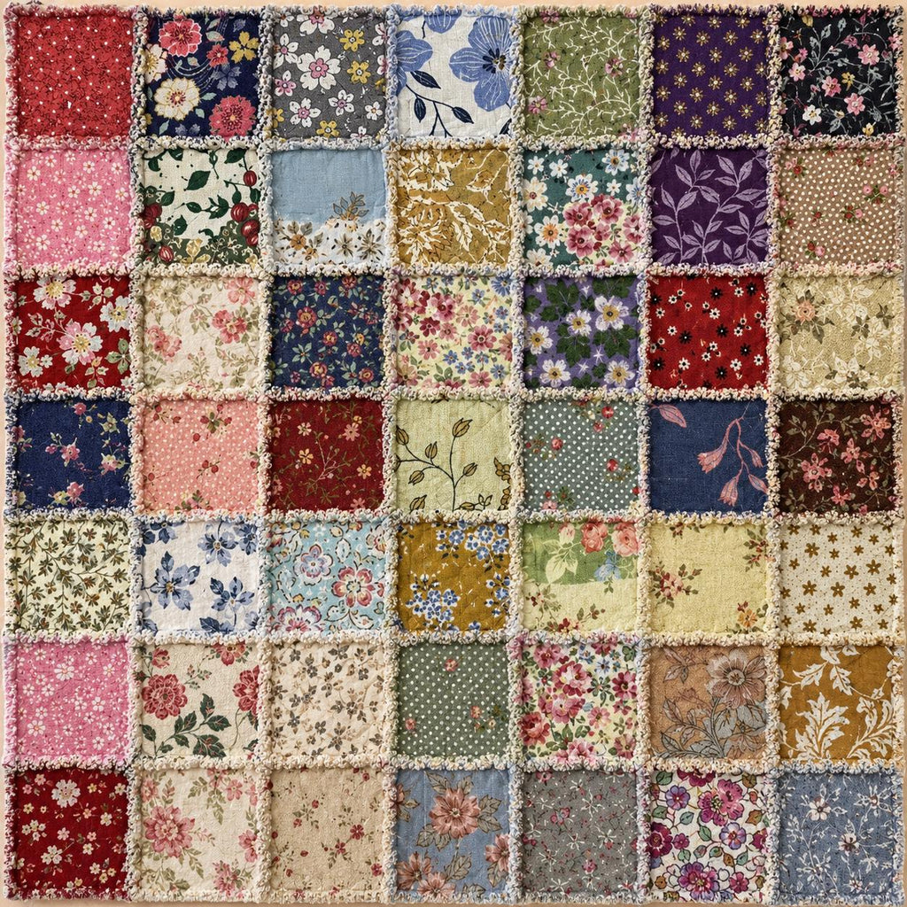 Beginner Rag Quilt Kit Vintage Farmhouse | No Cutting Quilt Kit with Book | Pre Cut Fabric Quilt Kit | DIY Cozy Quilt Kit | 56x56 Quilt