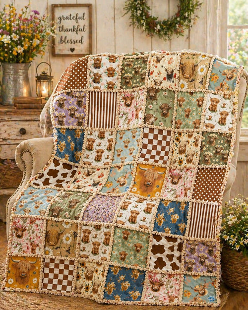 Beginner Highland Cow Rag Quilt Kit with Book | Pre Cut Fabric Quilt Kit | Easy DIY Sewing Project | Complete Quilt Kit | Cozy Handmade Gift