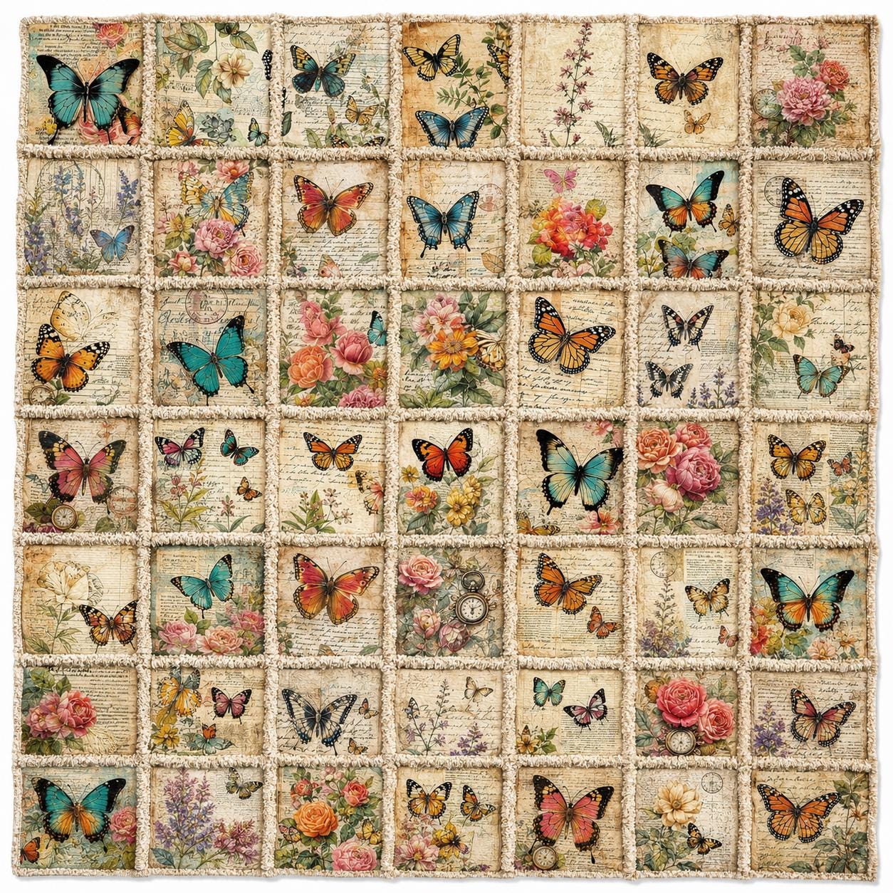 Butterfly Garden Rag Quilt Kit | Beginner Sewing Kit with Book | Cottagecore Quilt Kit | DIY Rag Quilt | Butterfly Floral Quilt | 56x56