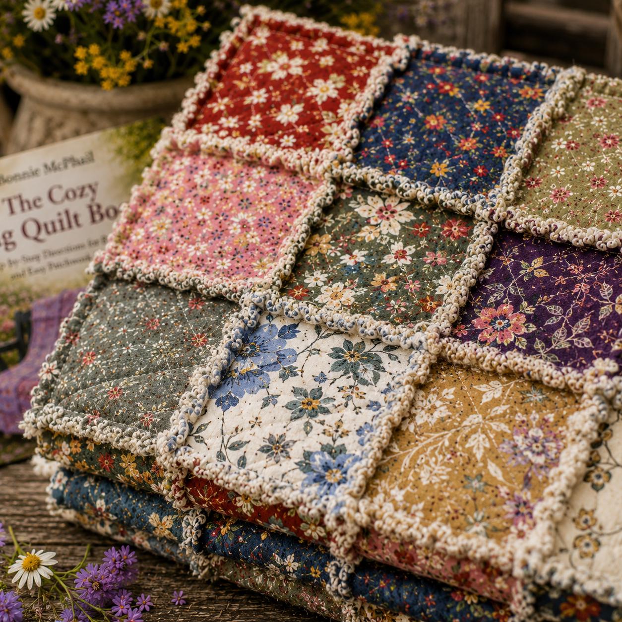 Beginner Rag Quilt Kit Vintage Farmhouse | No Cutting Quilt Kit with Book | Pre Cut Fabric Quilt Kit | DIY Cozy Quilt Kit | 56x56 Quilt