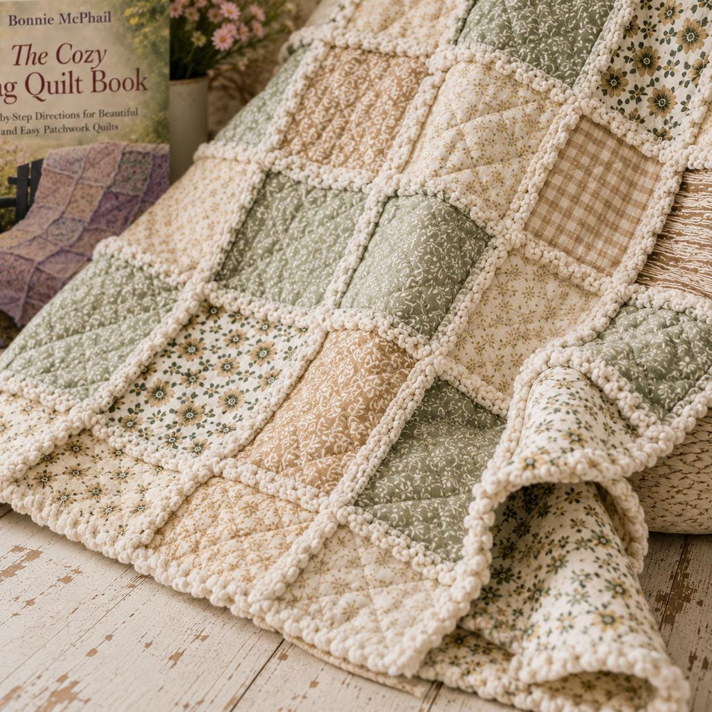 Beginner Rag Quilt Kit | Cozy Cottage Sage Green Quilt Kit with Book | Precut Fabric Sewing Kit | Farmhouse DIY Quilt | 56x56 Quilt Kit