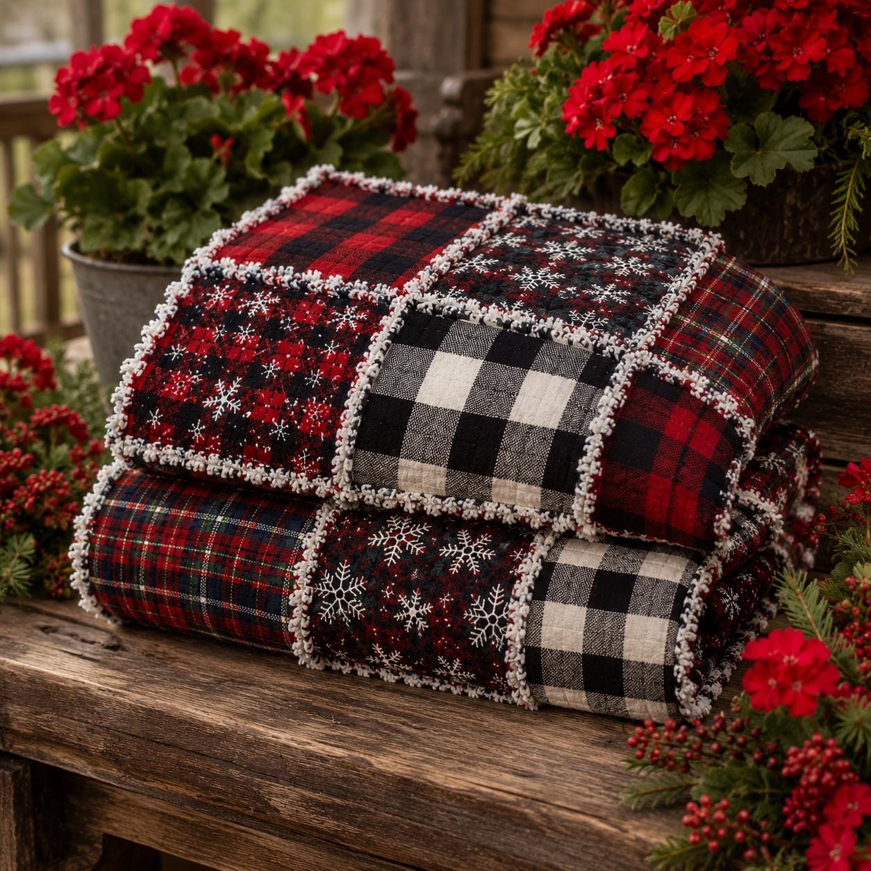 Log Cabin Rag Quilt Kit | Beginner Quilt Sewing Kit | Rustic Buffalo Plaid Quilt | Cozy Cabin DIY Quilt Kit | Complete Rag Quilt Set