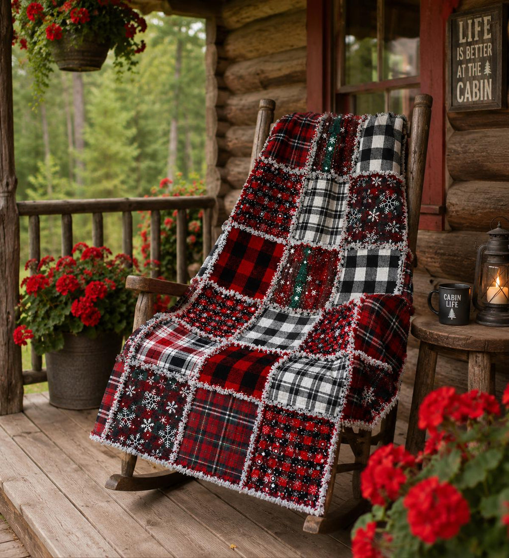 Log Cabin Rag Quilt Kit | Beginner Quilt Sewing Kit | Rustic Buffalo Plaid Quilt | Cozy Cabin DIY Quilt Kit | Complete Rag Quilt Set