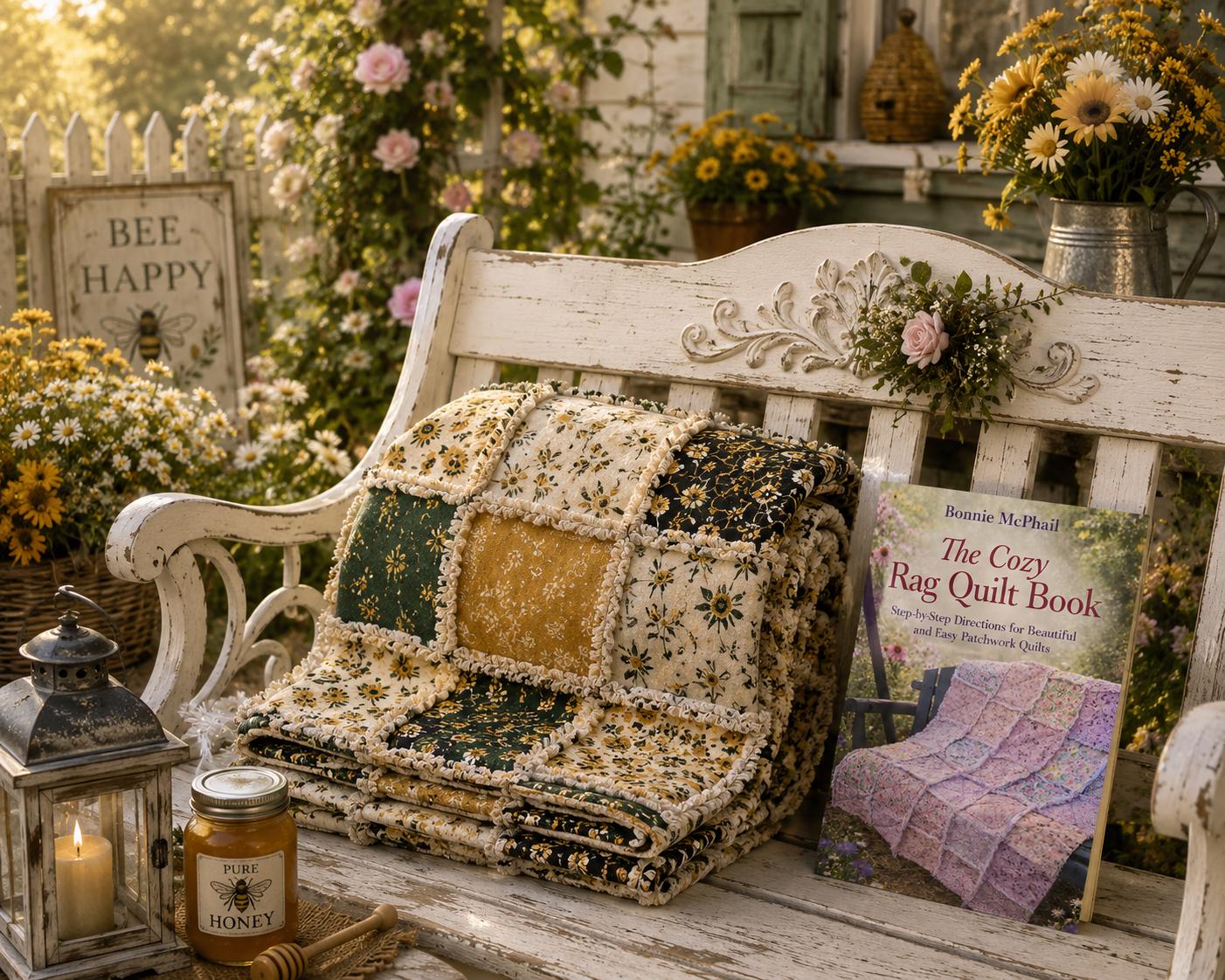 Honey Bee Cottage Rag Quilt Kit  Beginner Rag Quilt Kit  No Cutting Required  Bee & Sunflower Quilt  56x56 Cozy Farmhouse Quilt
