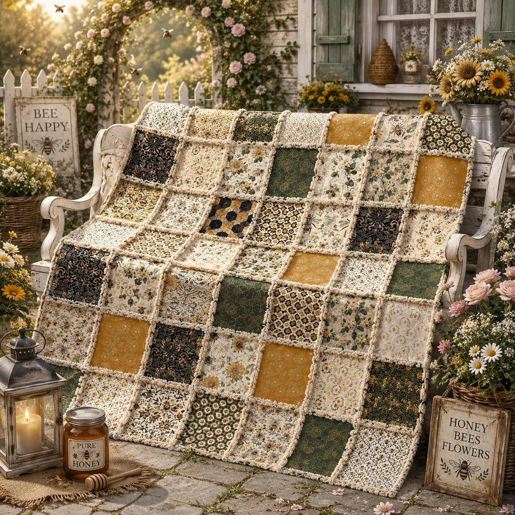Honey Bee Cottage Rag Quilt Kit  Beginner Rag Quilt Kit  No Cutting Required  Bee & Sunflower Quilt  56x56 Cozy Farmhouse Quilt