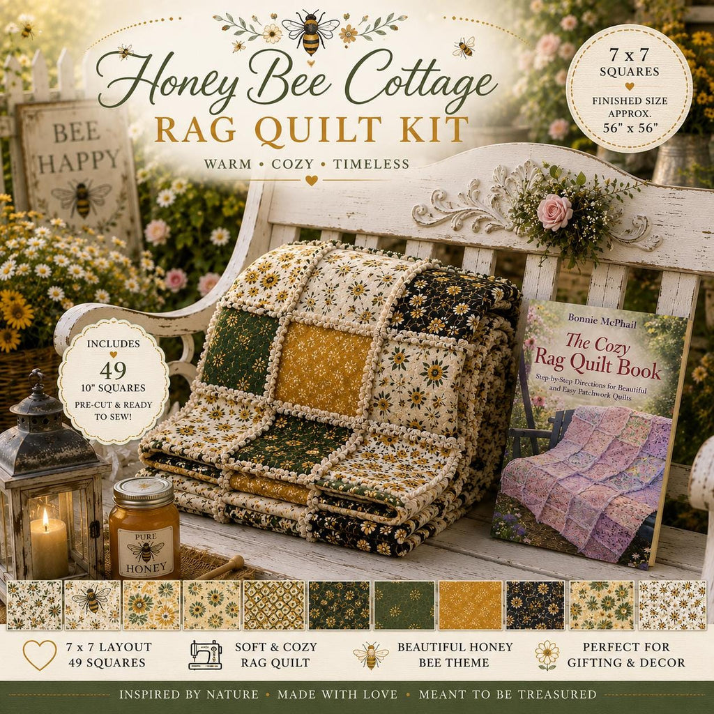 Honey Bee Cottage Rag Quilt Kit  Beginner Rag Quilt Kit  No Cutting Required  Bee & Sunflower Quilt  56x56 Cozy Farmhouse Quilt