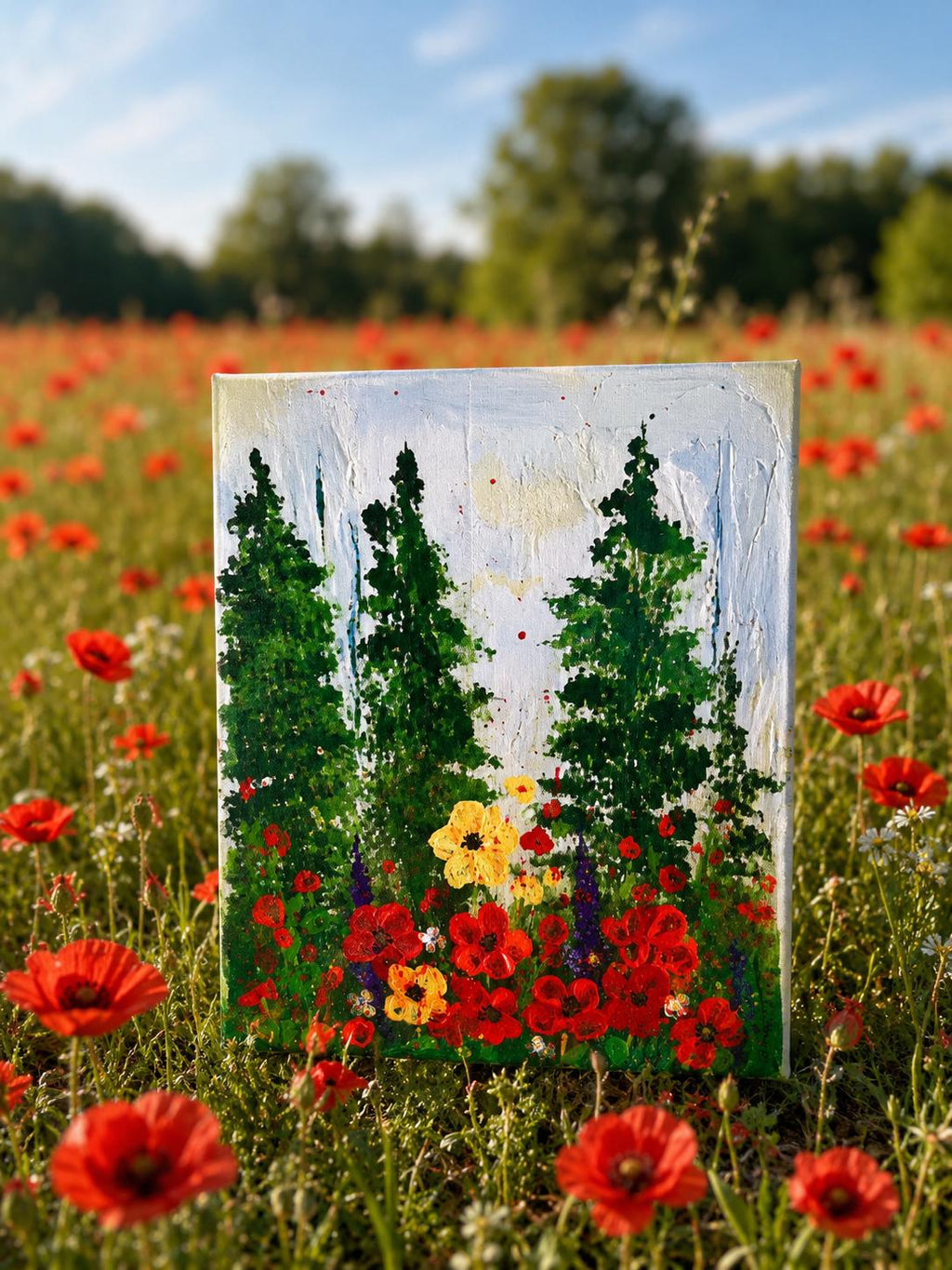 Original Woodland Flowers Painting: Textured Acrylic Palette Knife Art