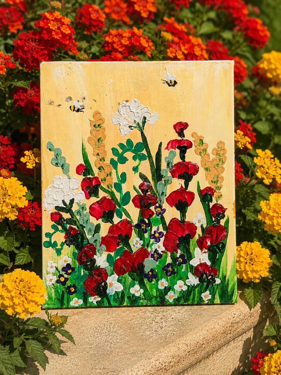 Dance of the Bumblebees: Textured Acrylic Palette Knife Art