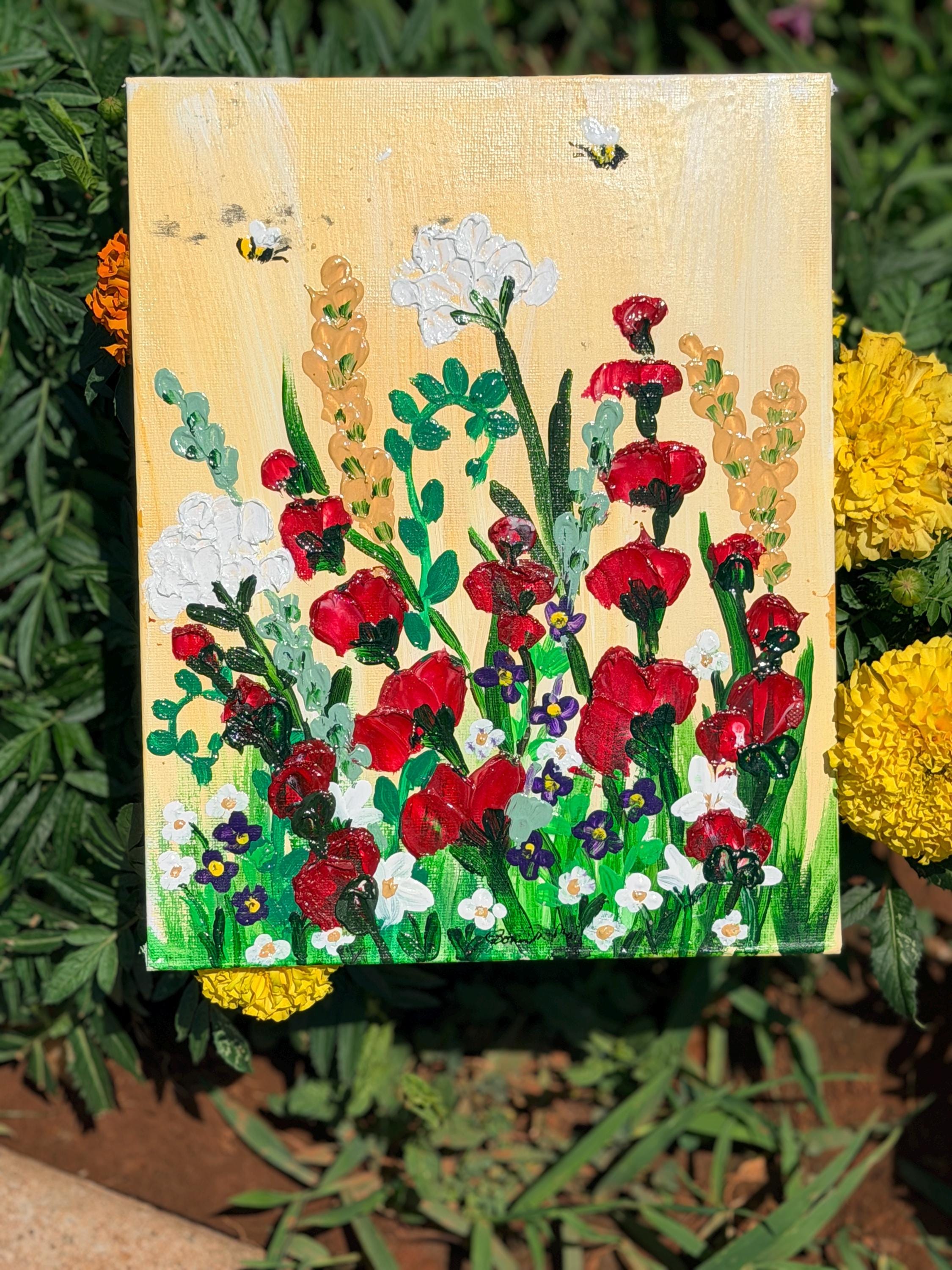 Dance of the Bumblebees: Textured Acrylic Palette Knife Art