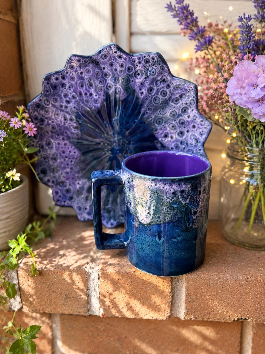 Grape Splash, Plate Set: 12 Ounce Ceramic Mug and Matching Plate