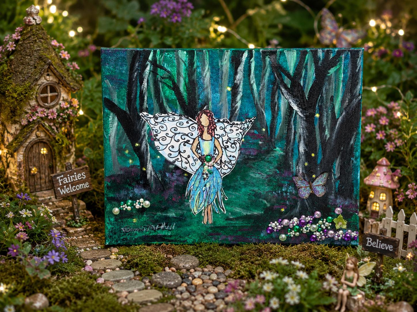 Textured Fairy Garden Painting: 3D Acrylic Palette Knife Art, 11x14 Canvas
