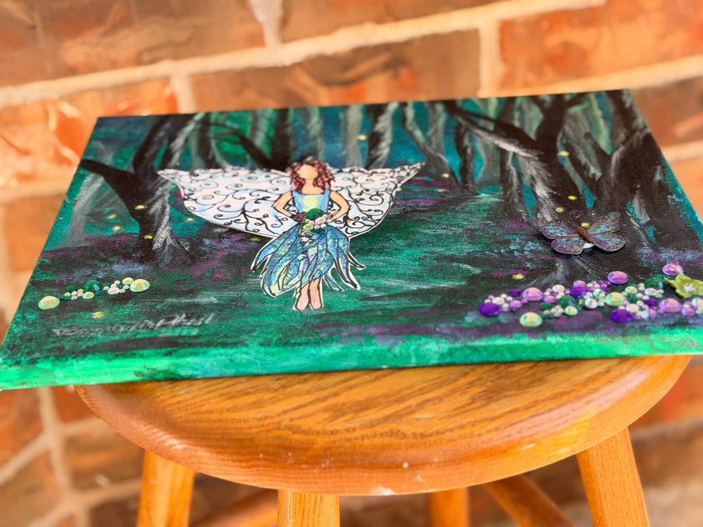 Textured Fairy Garden Painting: 3D Acrylic Palette Knife Art, 11x14 Canvas
