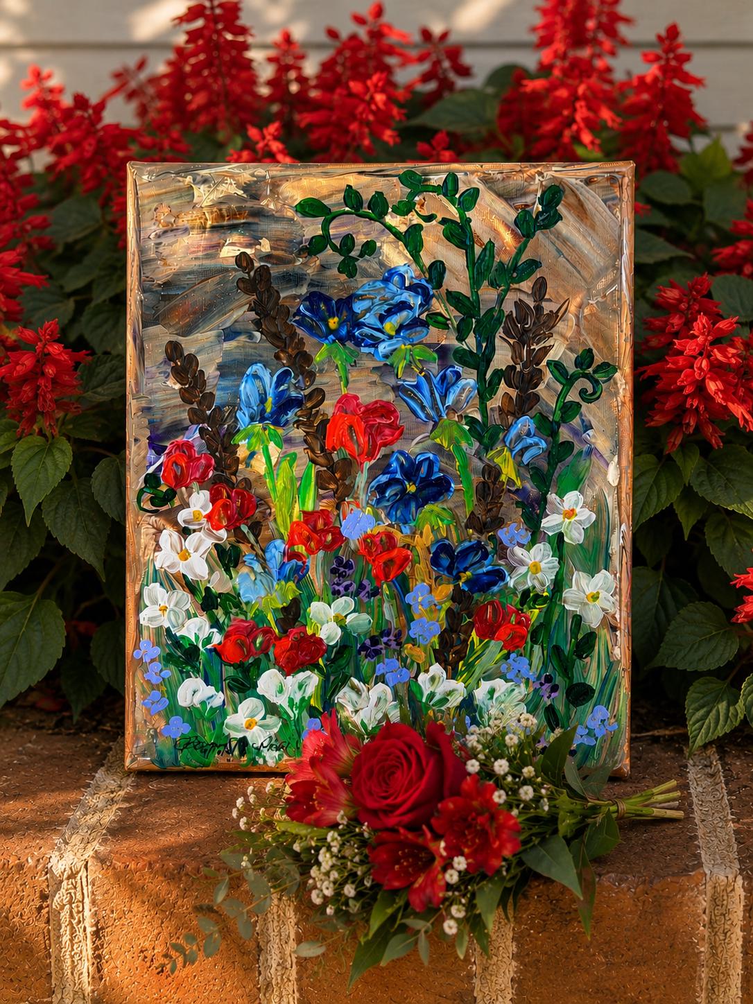 Original Painting Folk Art: Textured Acrylic Palette Knife Art