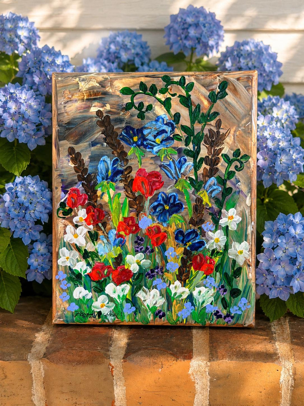 Original Painting Folk Art: Textured Acrylic Palette Knife Art