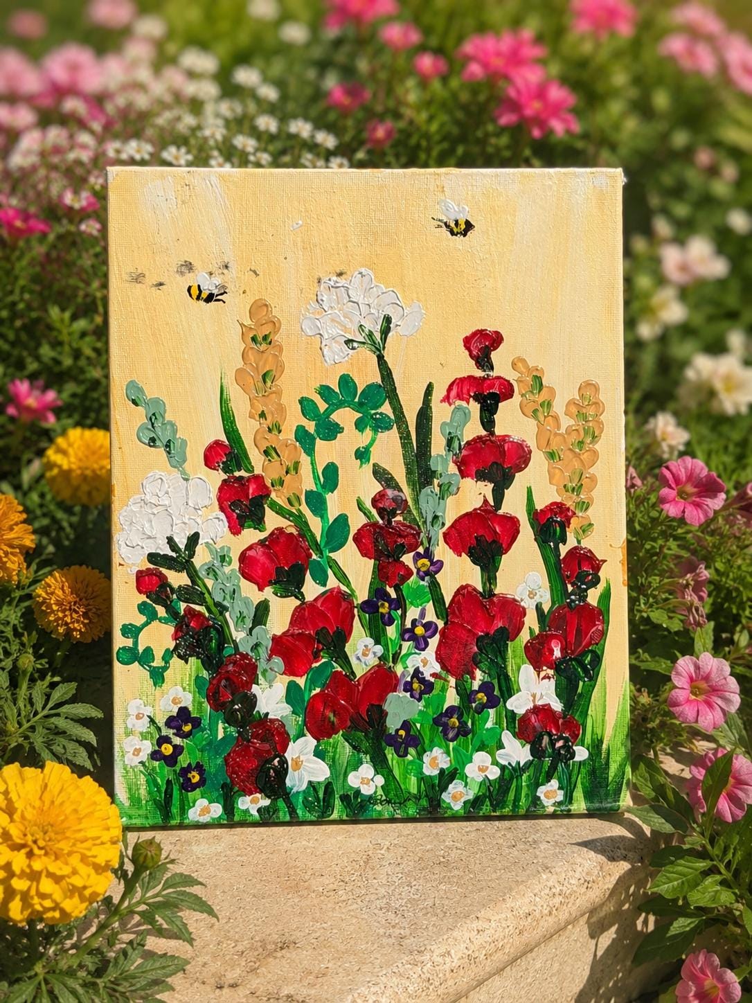 Dance of the Bumblebees: Textured Acrylic Palette Knife Art
