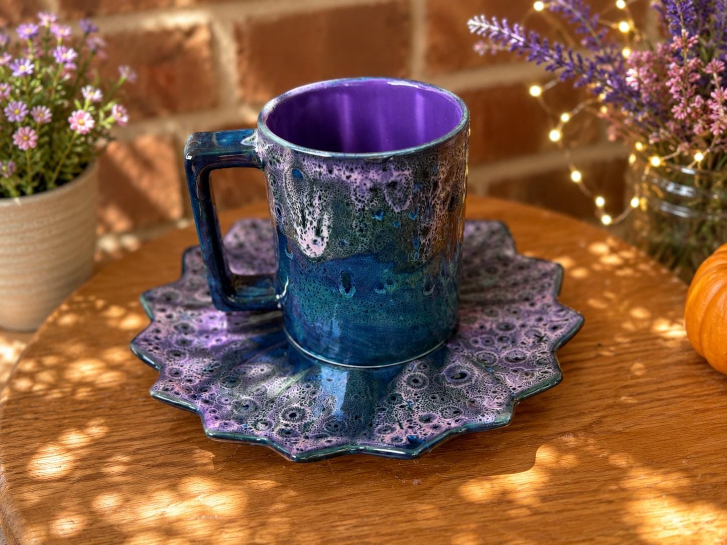 Grape Splash, Plate Set: 12 Ounce Ceramic Mug and Matching Plate