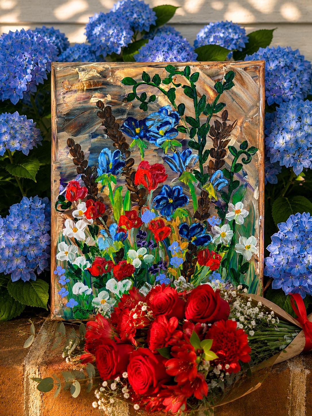 Original Painting Folk Art: Textured Acrylic Palette Knife Art