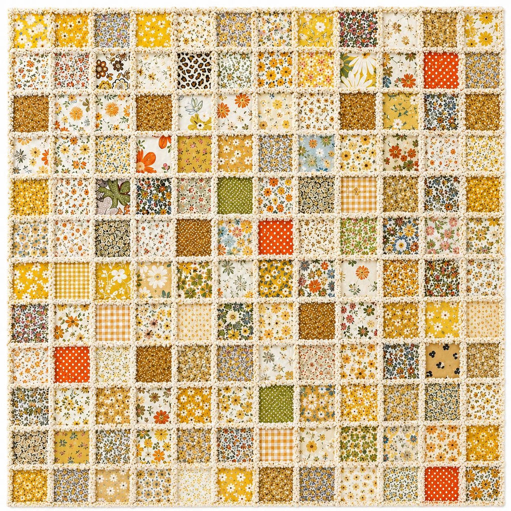 Sunny Days Cottage Rag Quilt Kit | Beginner Rag Quilt Kit | 46x46 No-Cut Quilt Kit | 196 Pre-Cut 5x5 Squares | Shabby Chic Quilt