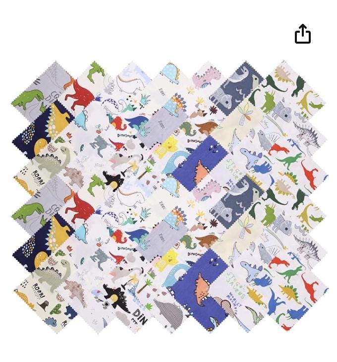 Dinosaur Rag Quilt Kit  No Cutting Required  Beginner Baby Rag Quilt Kit  84 Pre-Cut 5" Cotton Squares  Includes Instructions & Thread