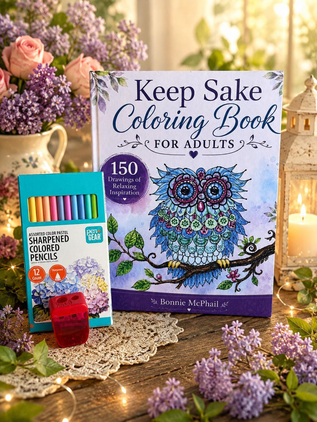 Keep Sake Adult Coloring Gift Set 150 Relaxing Drawings  Colored Pencils  Sharpener Included