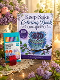 Keep Sake Adult Coloring Gift Set 150 Relaxing Drawings  Colored Pencils  Sharpener Included