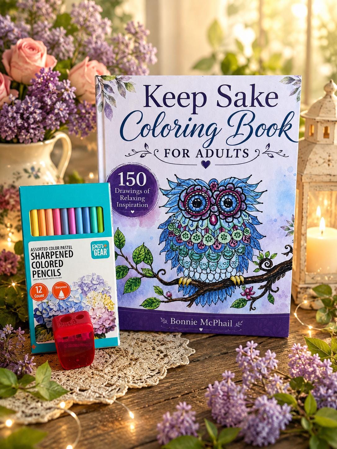 Keep Sake Adult Coloring Gift Set 150 Relaxing Drawings  Colored Pencils  Sharpener Included