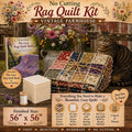 Beginner Rag Quilt Kit Vintage Farmhouse | No Cutting Quilt Kit with Book | Pre Cut Fabric Quilt Kit | DIY Cozy Quilt Kit | 56x56 Quilt