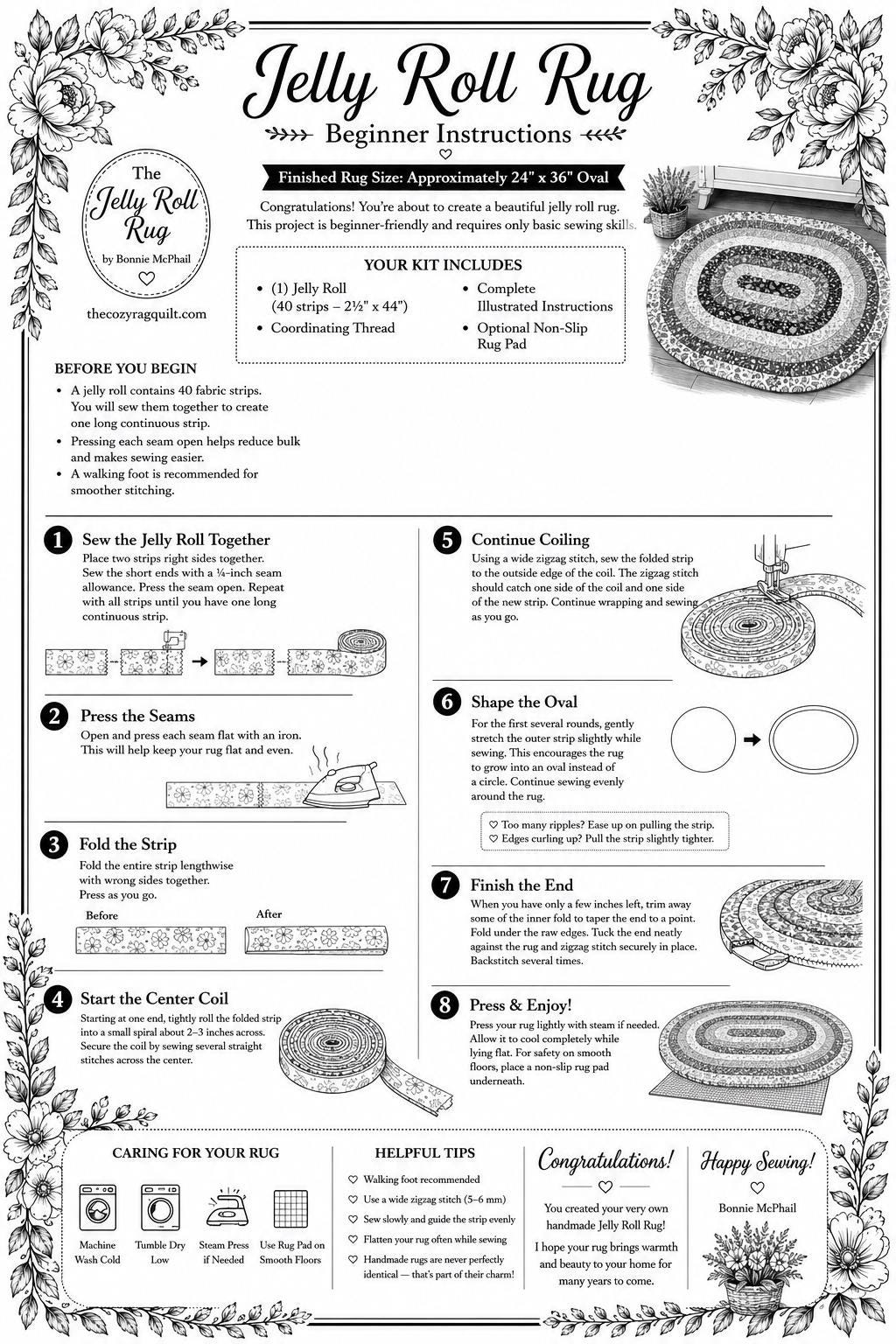 The Cozy Jelly Roll Rug Kit One Jelly Roll = One Beautiful Rug