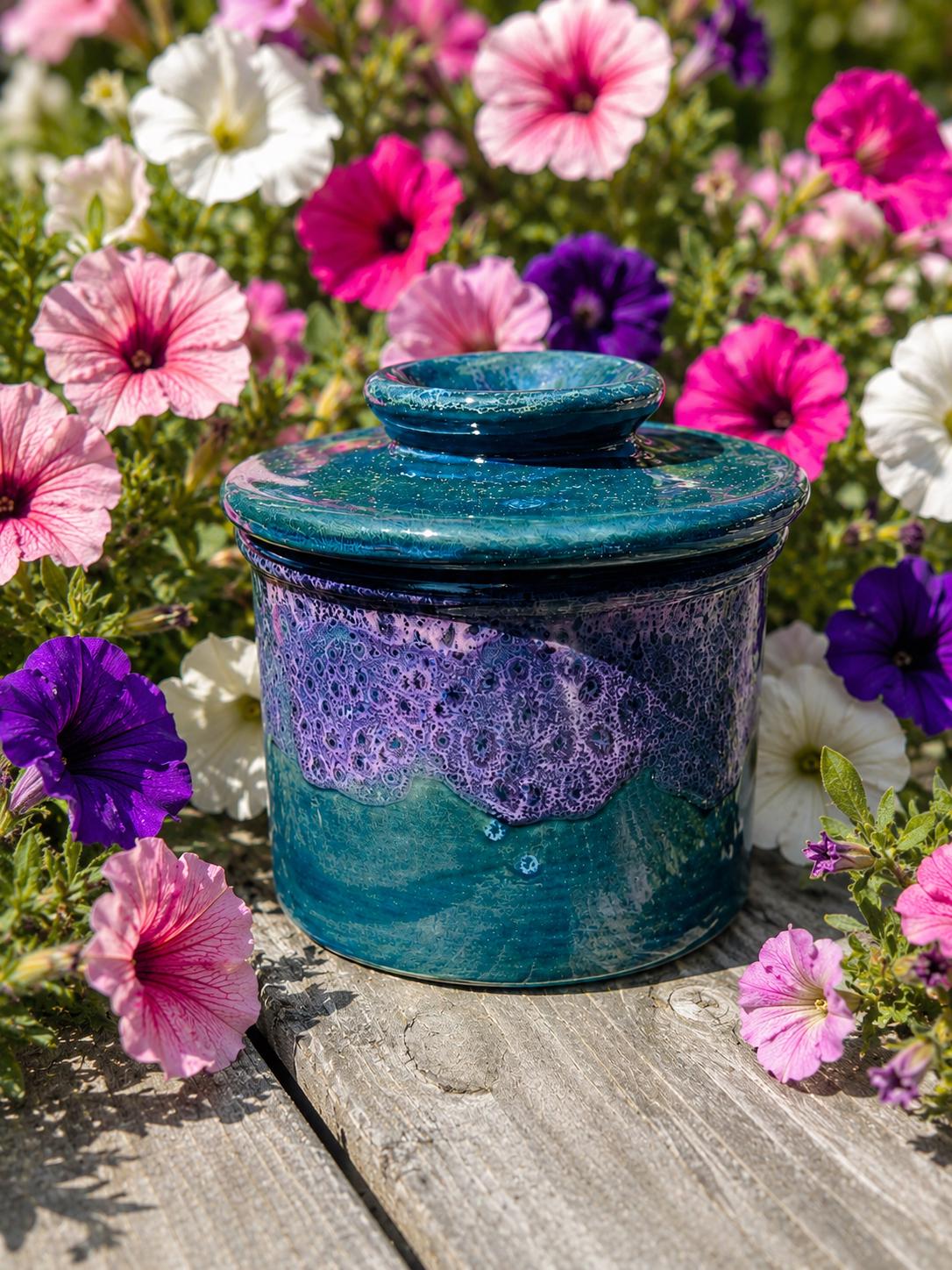 Peacock Purple French Butter Crock: Hand Glazed Ceramic Butter Keeper