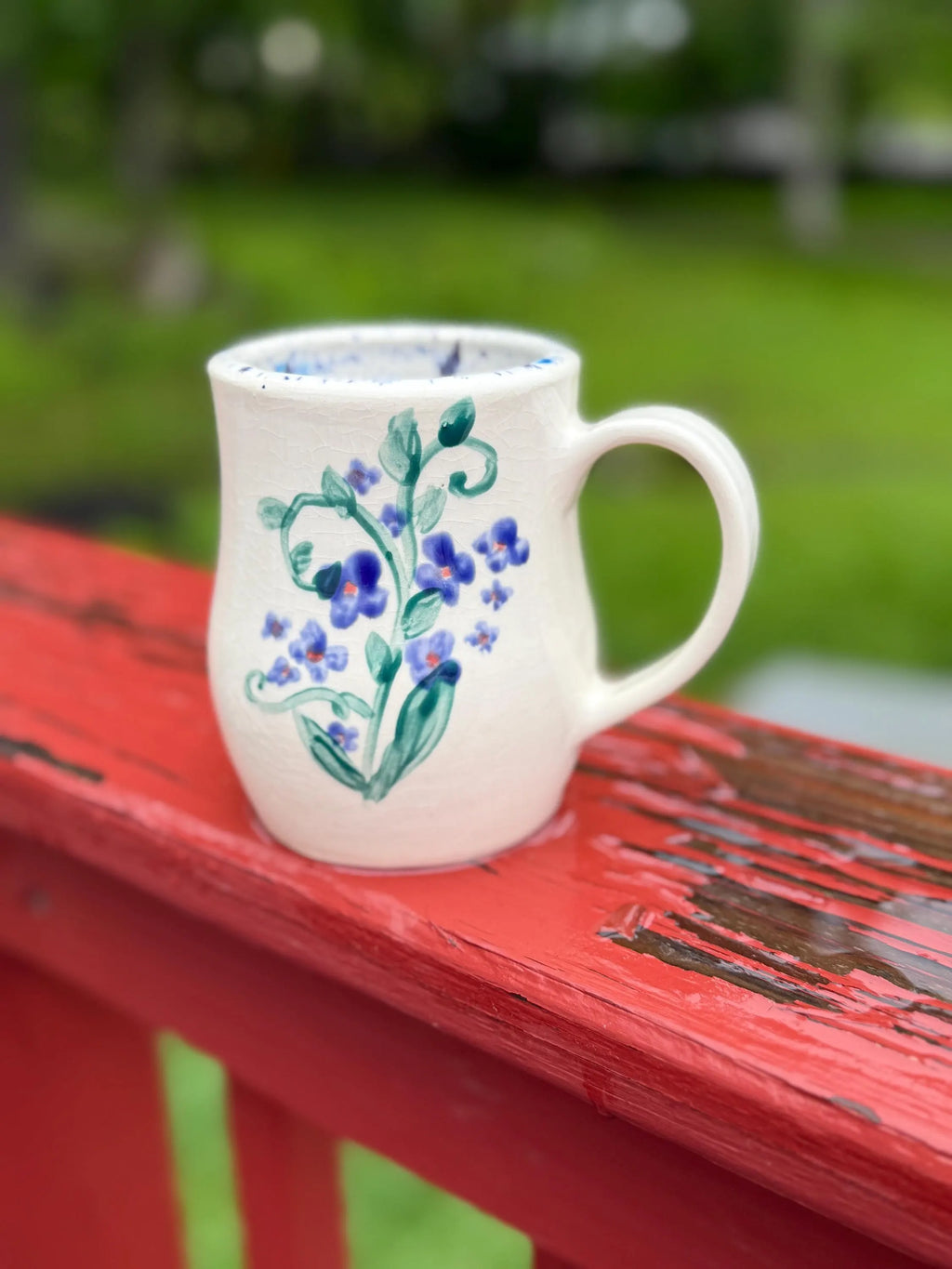 Hand Painted Blue Wildflower Stoneware Mug – 16 oz Handmade Pottery Coffee Cup – Cottage Garden Mug – Dishwasher & Microwave Safe