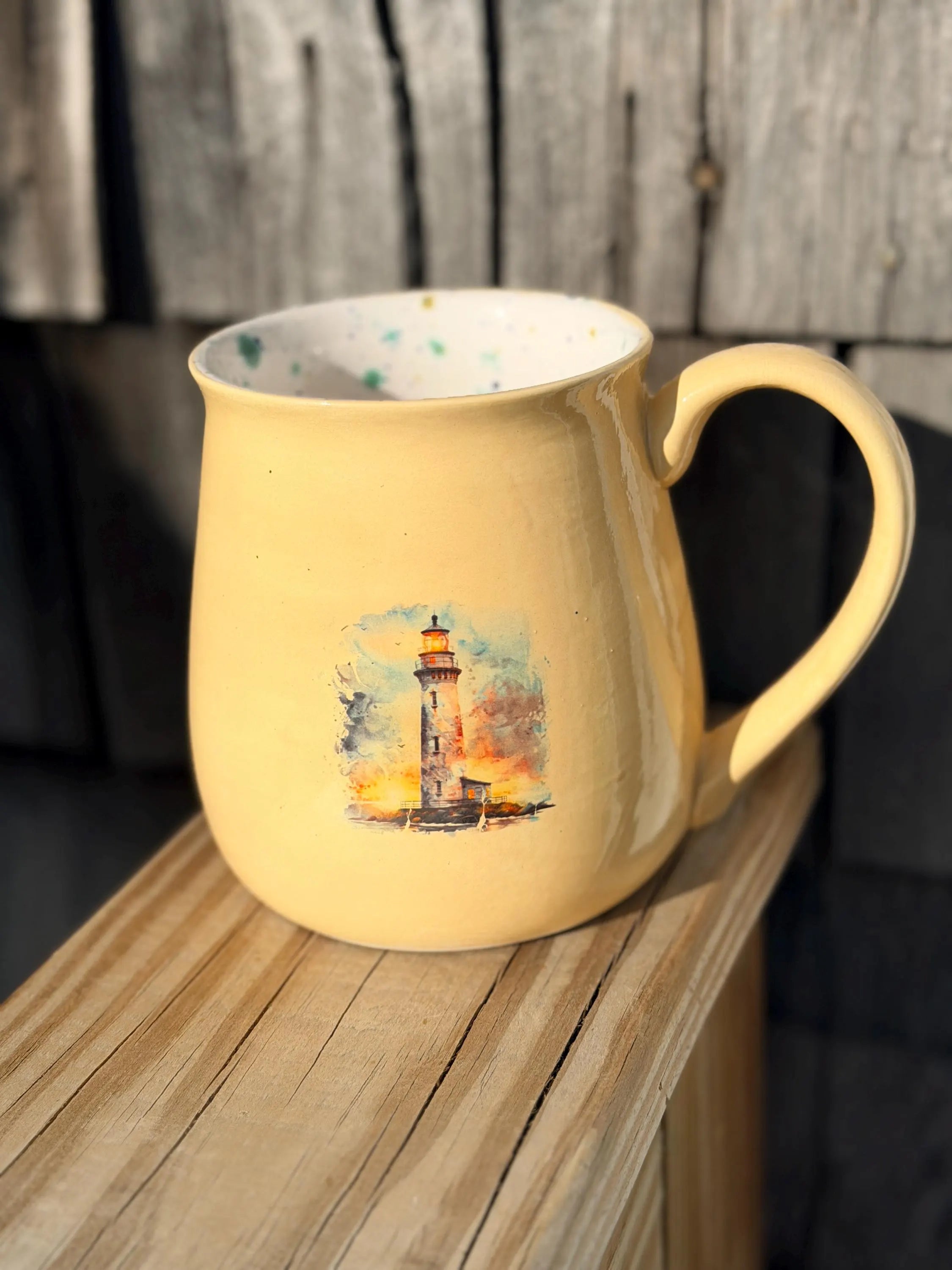Large 24 oz Hand Glazed Ceramic Mug | Forest Green Pottery Coffee Mug | Oversized24 oz Hand Glazed Lighthouse Ceramic Mug | Large Coastal Coffee Mug | Nautical Stoneware Tea Cup | Beach Cottage Kitchen | Dishwasher & Microwave Safe