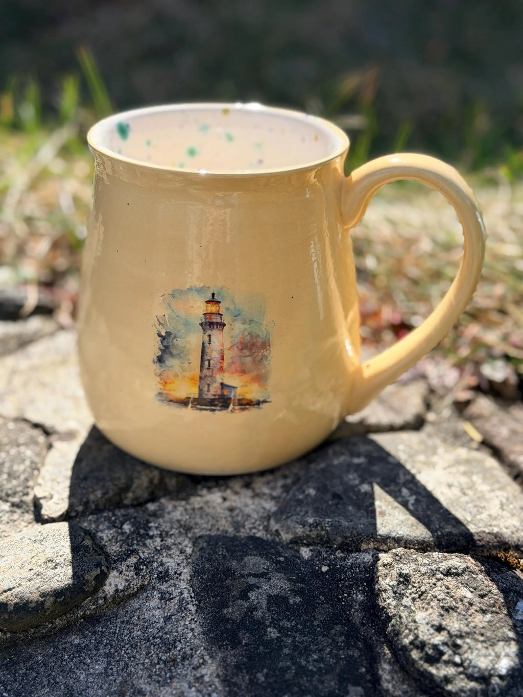 Large 24 oz Hand Glazed Ceramic Mug | Forest Green Pottery Coffee Mug | Oversized24 oz Hand Glazed Lighthouse Ceramic Mug | Large Coastal Coffee Mug | Nautical Stoneware Tea Cup | Beach Cottage Kitchen | Dishwasher & Microwave Safe