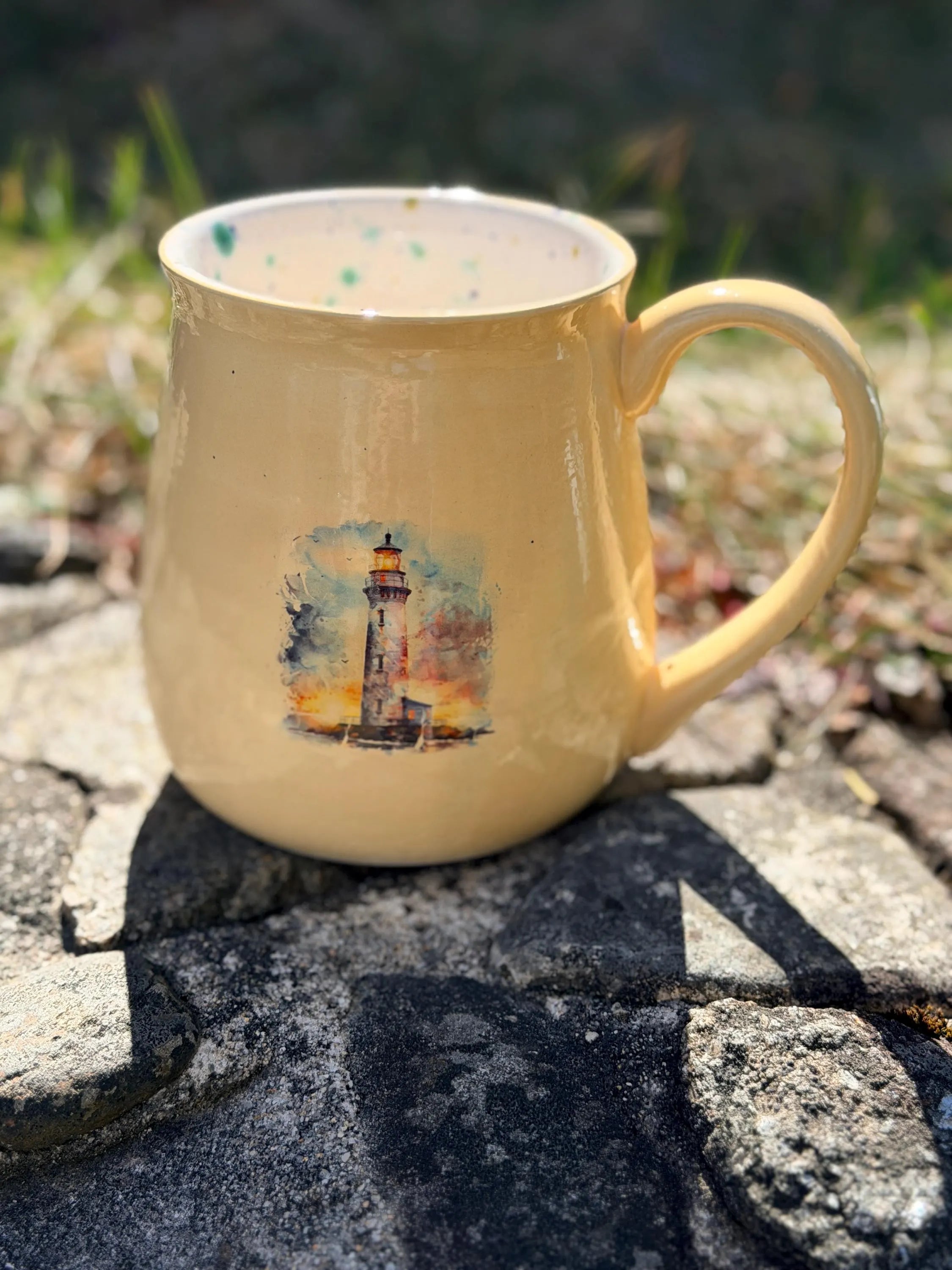 Large 24 oz Hand Glazed Ceramic Mug | Forest Green Pottery Coffee Mug | Oversized24 oz Hand Glazed Lighthouse Ceramic Mug | Large Coastal Coffee Mug | Nautical Stoneware Tea Cup | Beach Cottage Kitchen | Dishwasher & Microwave Safe